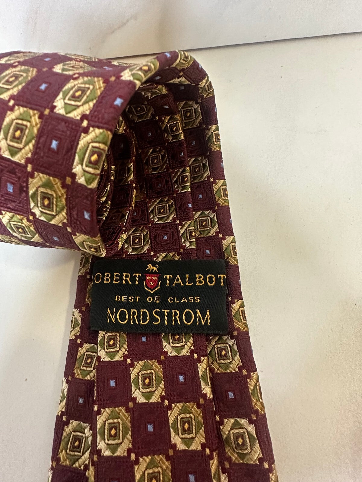 Robert Talbott Best of Class Nordstrom burgundy gold sage green 100% silk tie