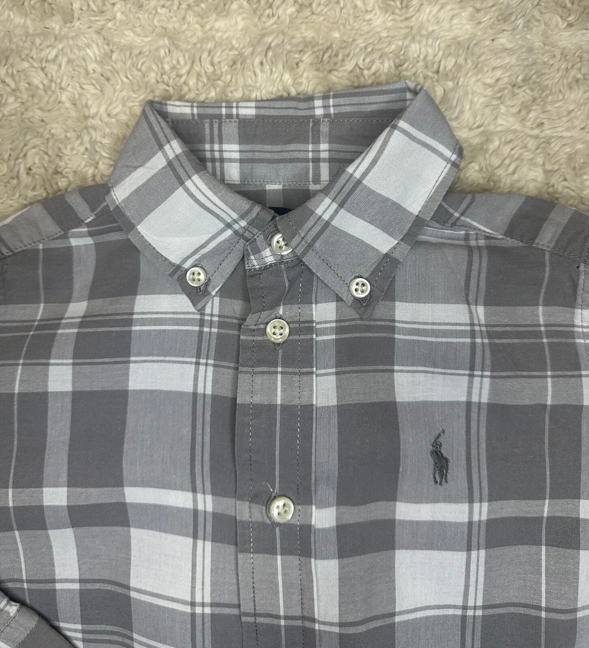 Ralph Lauren grey white plaid button-down long sleeve shirt 4/4T preppy classic
