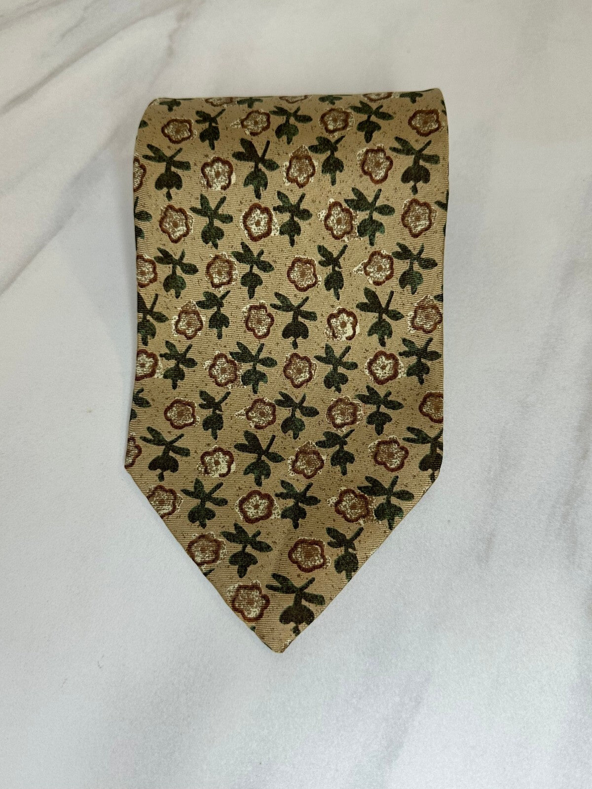 Gritti by Ermenegildo Zegna tan green floral 100% Italian silk tie designer