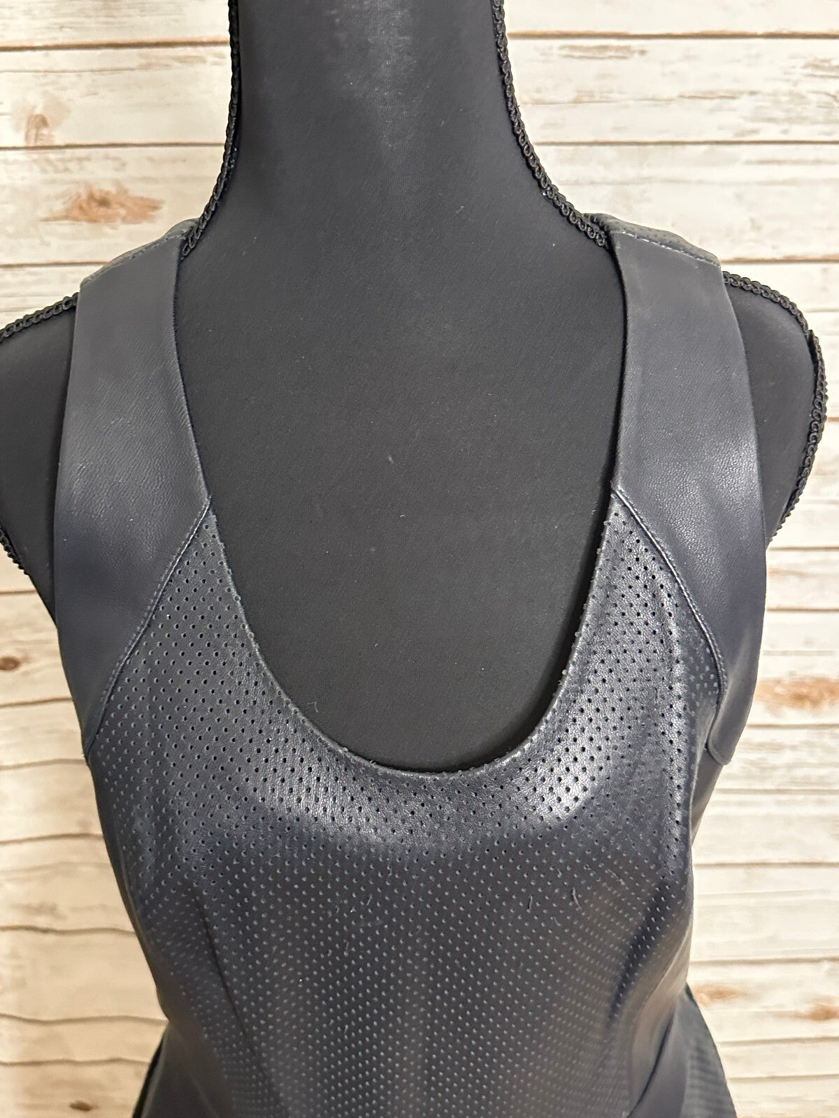 Rebecca Minkoff navy leather sleeveless fit & flare dress Size 6 moto minimalist