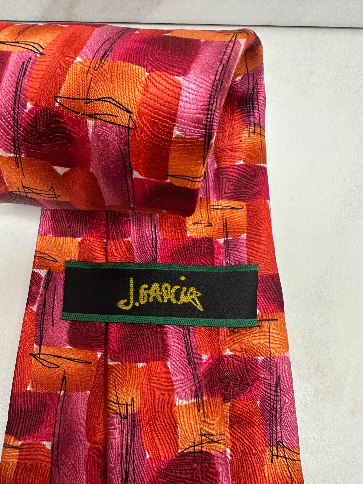 J. Garcia Blue Mountain Collection 38 multicolored abstract 100% silk tie