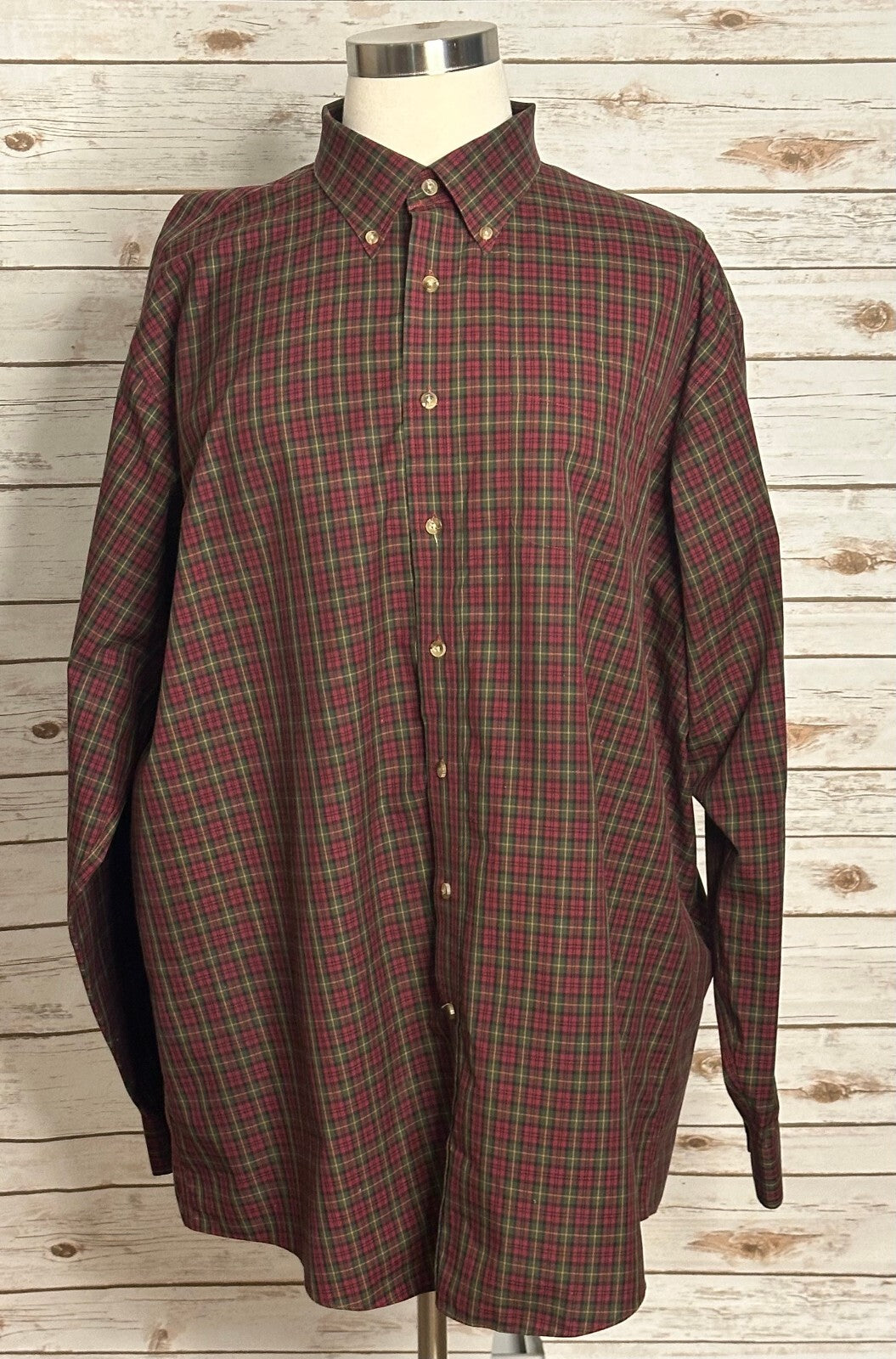 L.L. Bean burgundy plaid 100% cotton long sleeve button-down shirt XXL-Tall