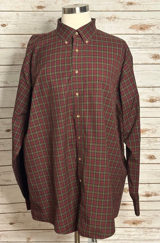 L.L. Bean burgundy plaid 100% cotton long sleeve button-down shirt XXL-Tall