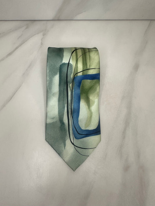 Vintage J. Garcia 3-D Warthog Glasses Collection 54 green abstract 100% silk tie