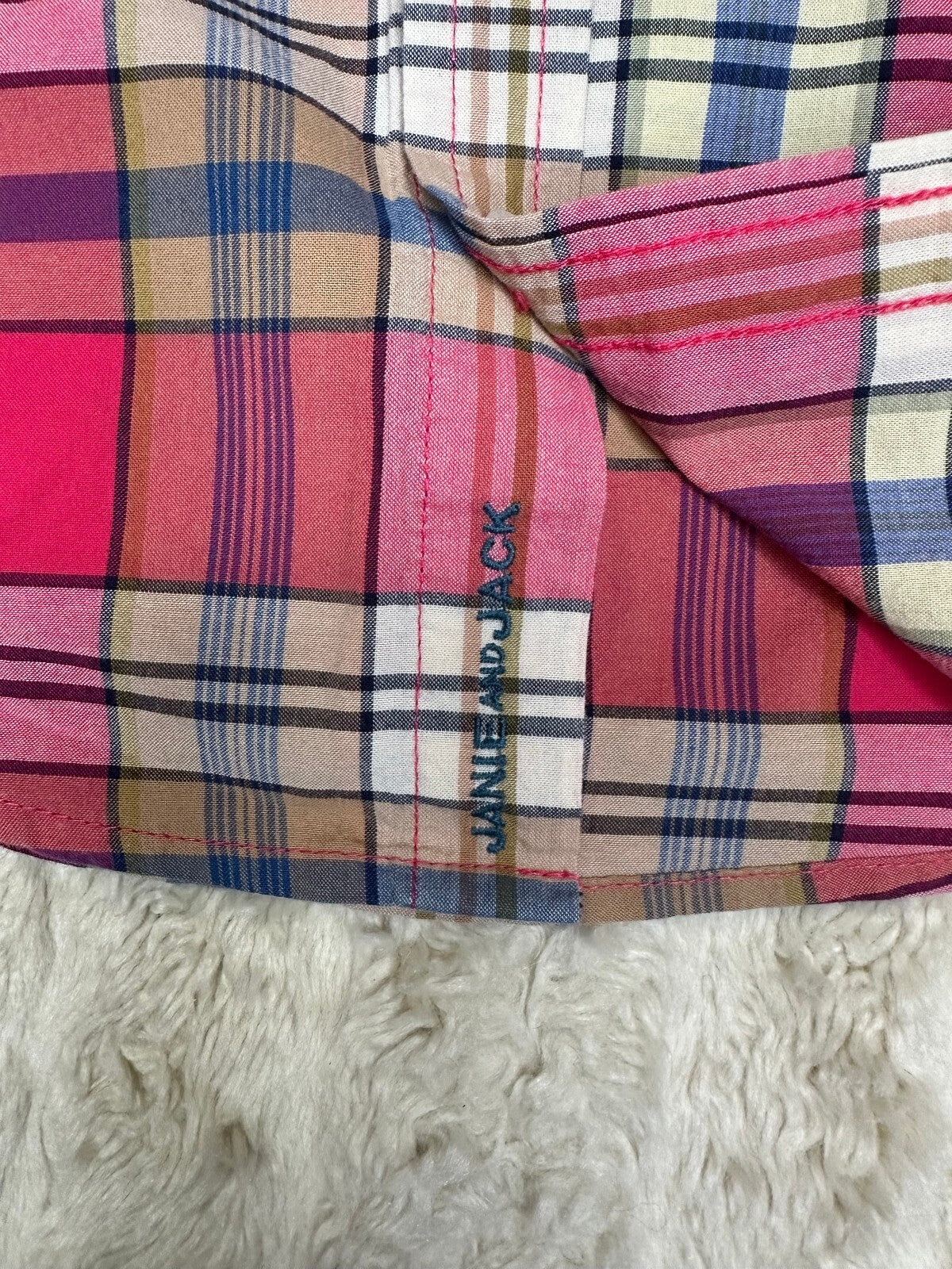 Janie and Jack pink multicolored plaid 100% cotton long sleeve button-up shirt 4