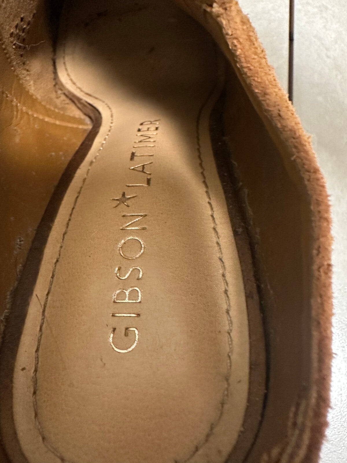 Gibson & Latimer Nora tan perforated suede gold studded mules 8.5 Western