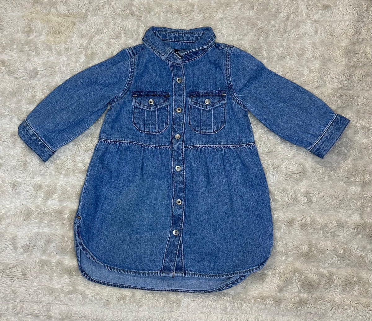 baby GAP medium wash 100% cotton denim long sleeve button-front dress 12-18M