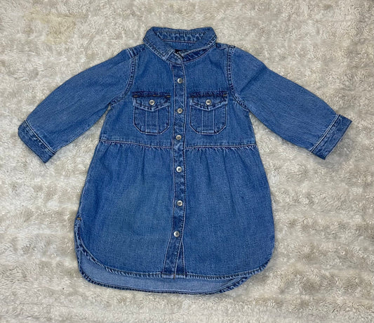 baby GAP medium wash 100% cotton denim long sleeve button-front dress 12-18M
