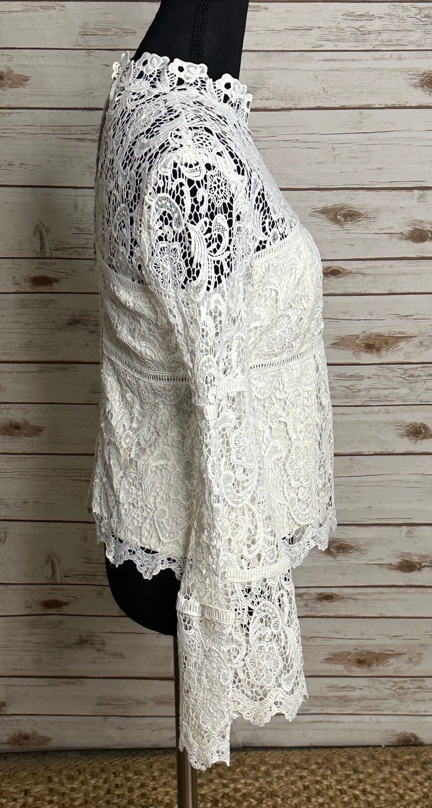 Bardot X REVOLVE Sansa white mock neck lace flared sleeve top Size 4 coquette