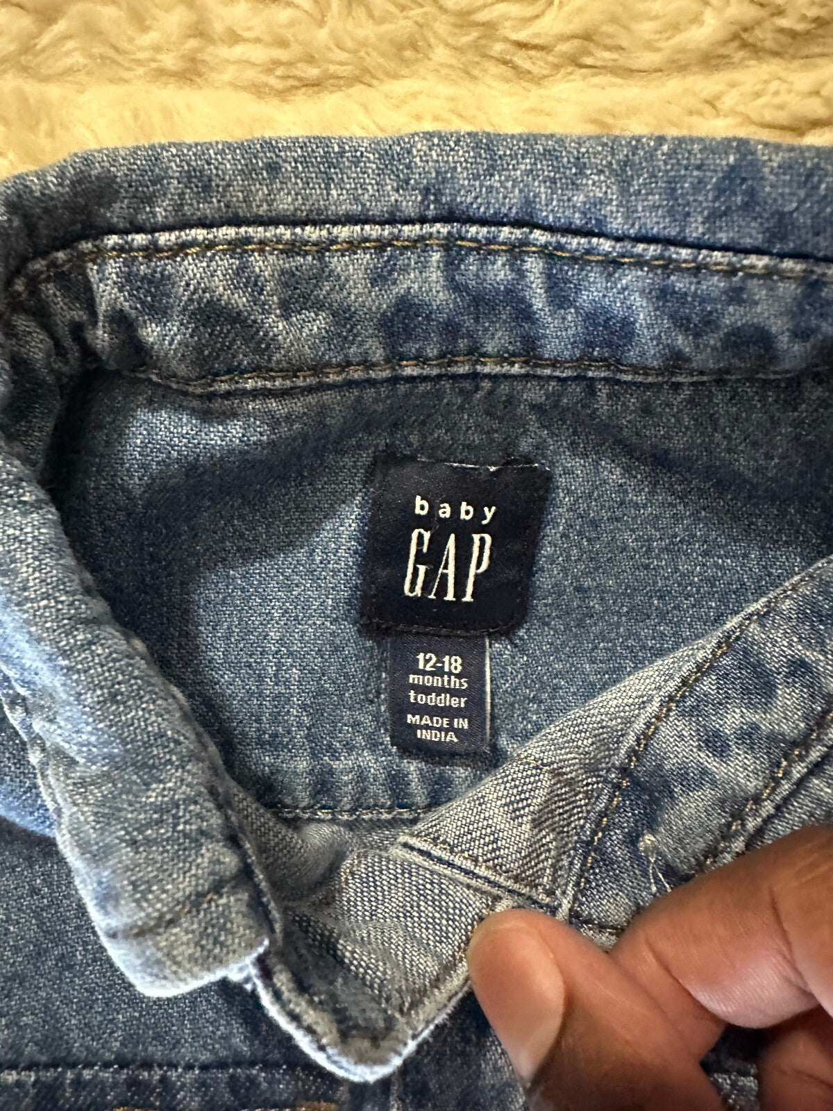 baby GAP medium wash 100% cotton denim long sleeve button-front dress 12-18M
