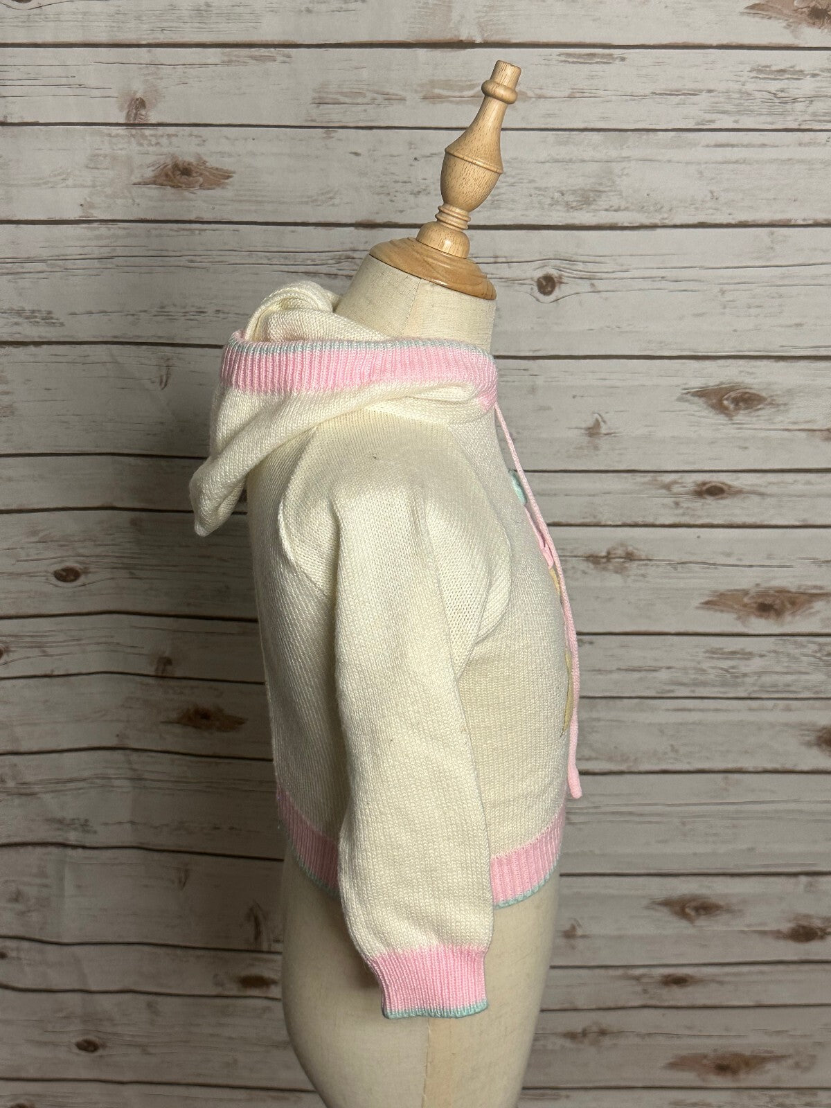Vintage Quiltex cream teddy bear applique full zip hooded sweater Size 24M