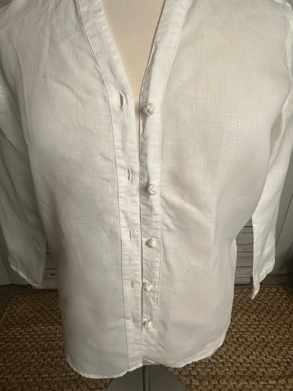 J. Jill white 100% linen mandarin collar long sleeve button-up shirt Small