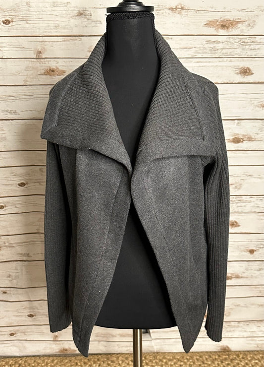 White House Black Market grey cotton-blend waterfall shawl collar cardigan XS