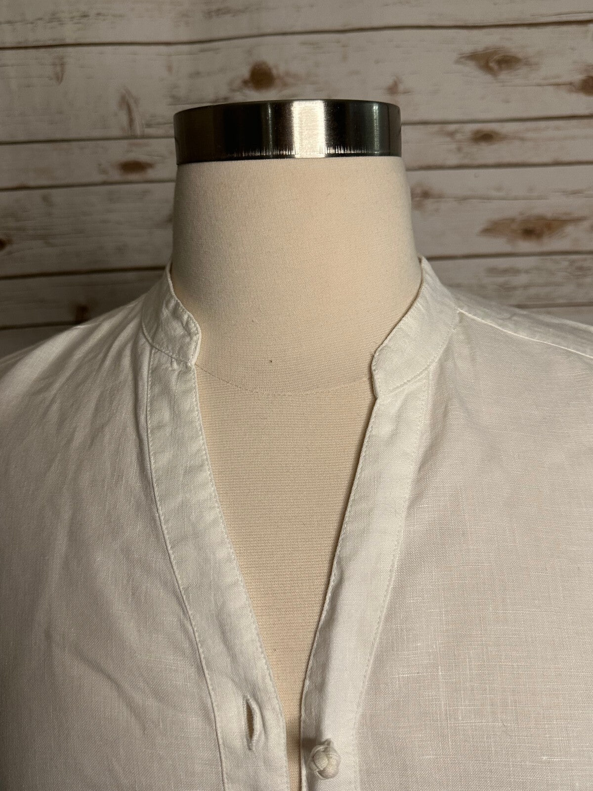J. Jill white 100% linen mandarin collar long sleeve button-up shirt Small