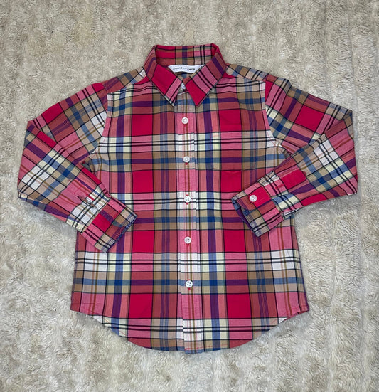 Janie and Jack pink multicolored plaid 100% cotton long sleeve button-up shirt 4