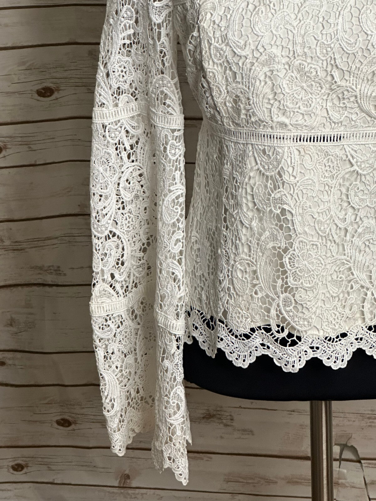 Bardot X REVOLVE Sansa white mock neck lace flared sleeve top Size 4 coquette