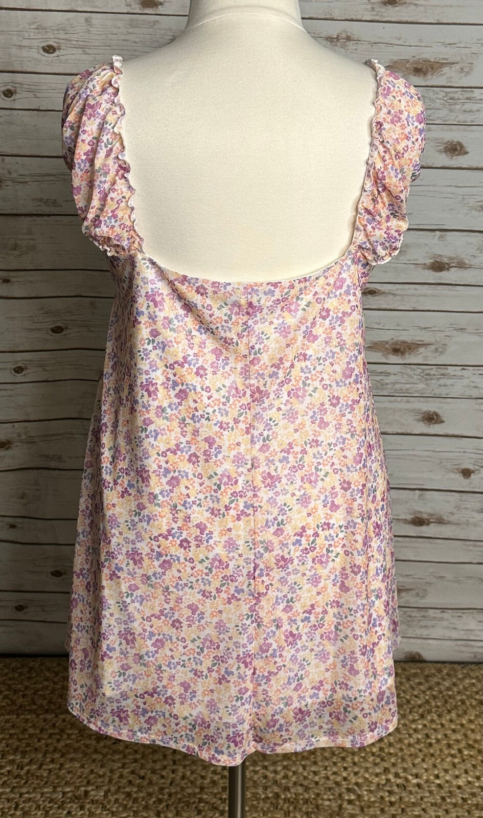 Multicolored ditsy floral puff sleeve empire waist babydoll top 3XL milkmaid