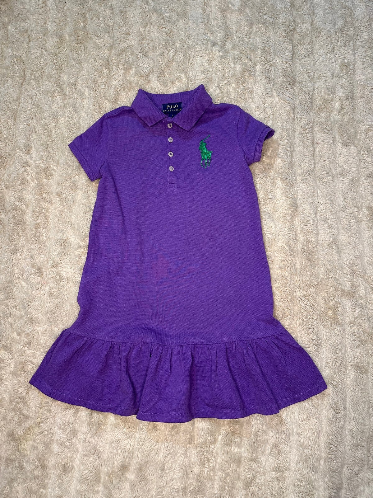 Polo Ralph Lauren Big Pony pique knit polo ruffled hem dress Size 5 preppy
