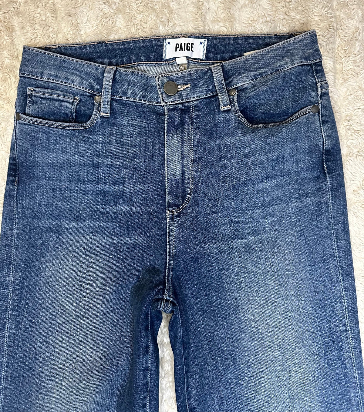Paige Jacqueline Straight medium wash fringe tassel hem denim jeans Size 29 boho