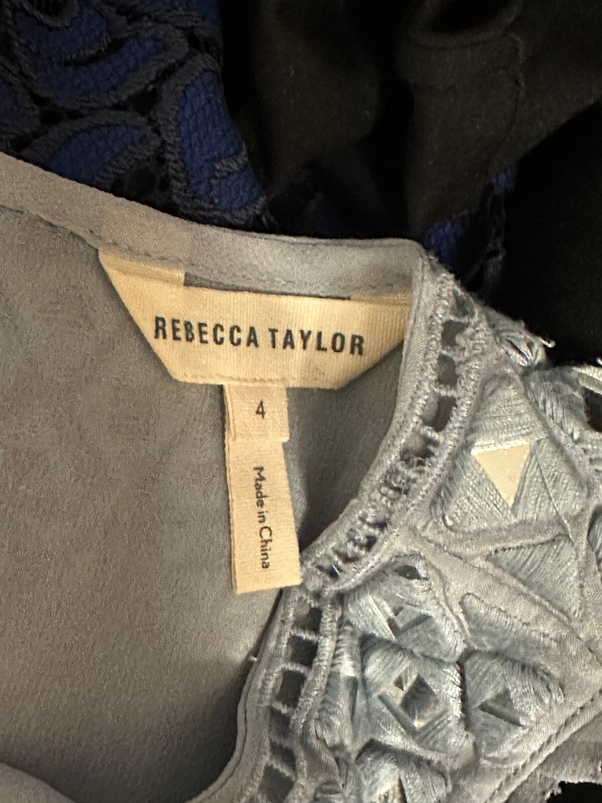 Rebecca Taylor light blue silver geometric embroidered sleeveless silk top 4