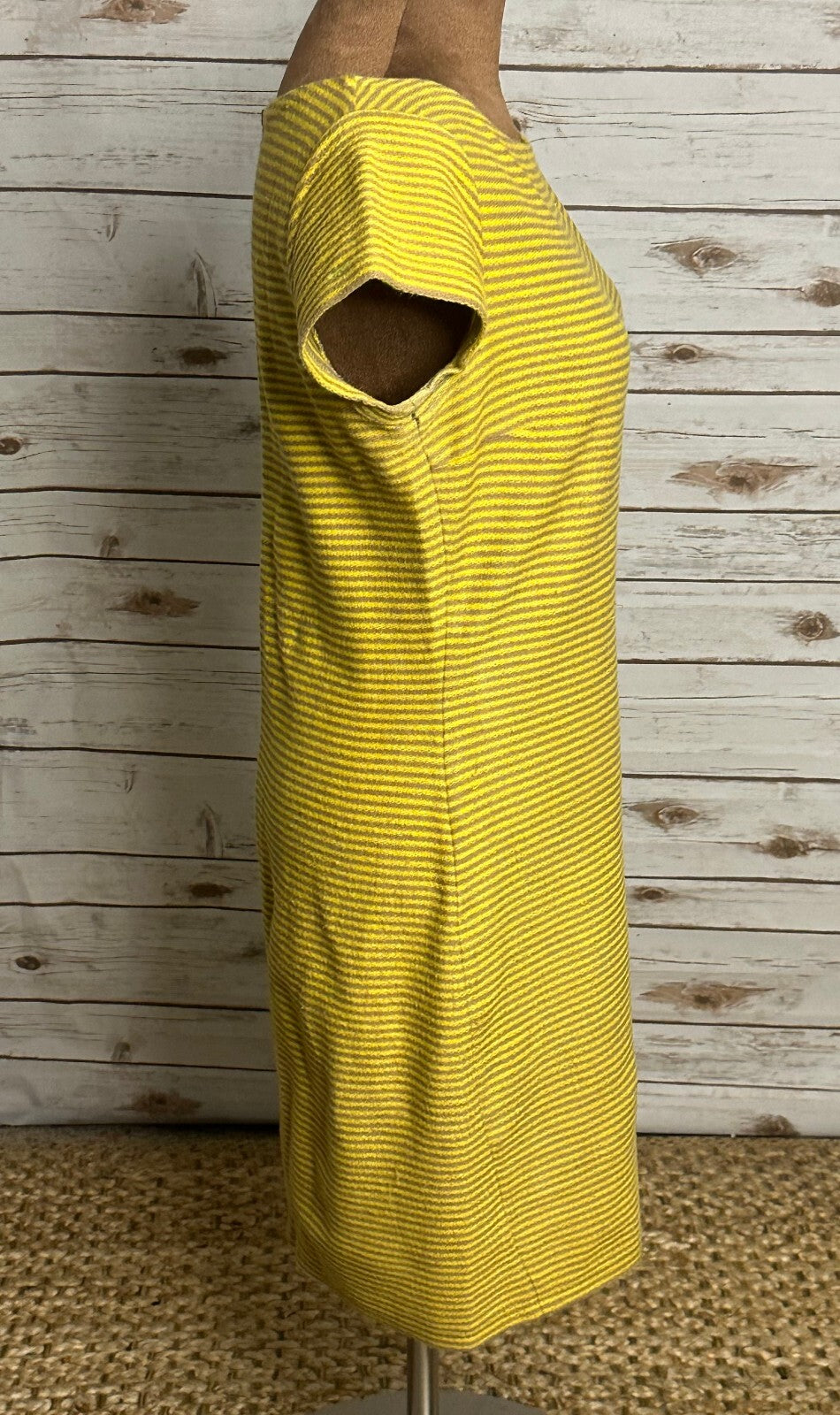 Carven yellow beige striped short sleeve knit sheath dress Size Small twee