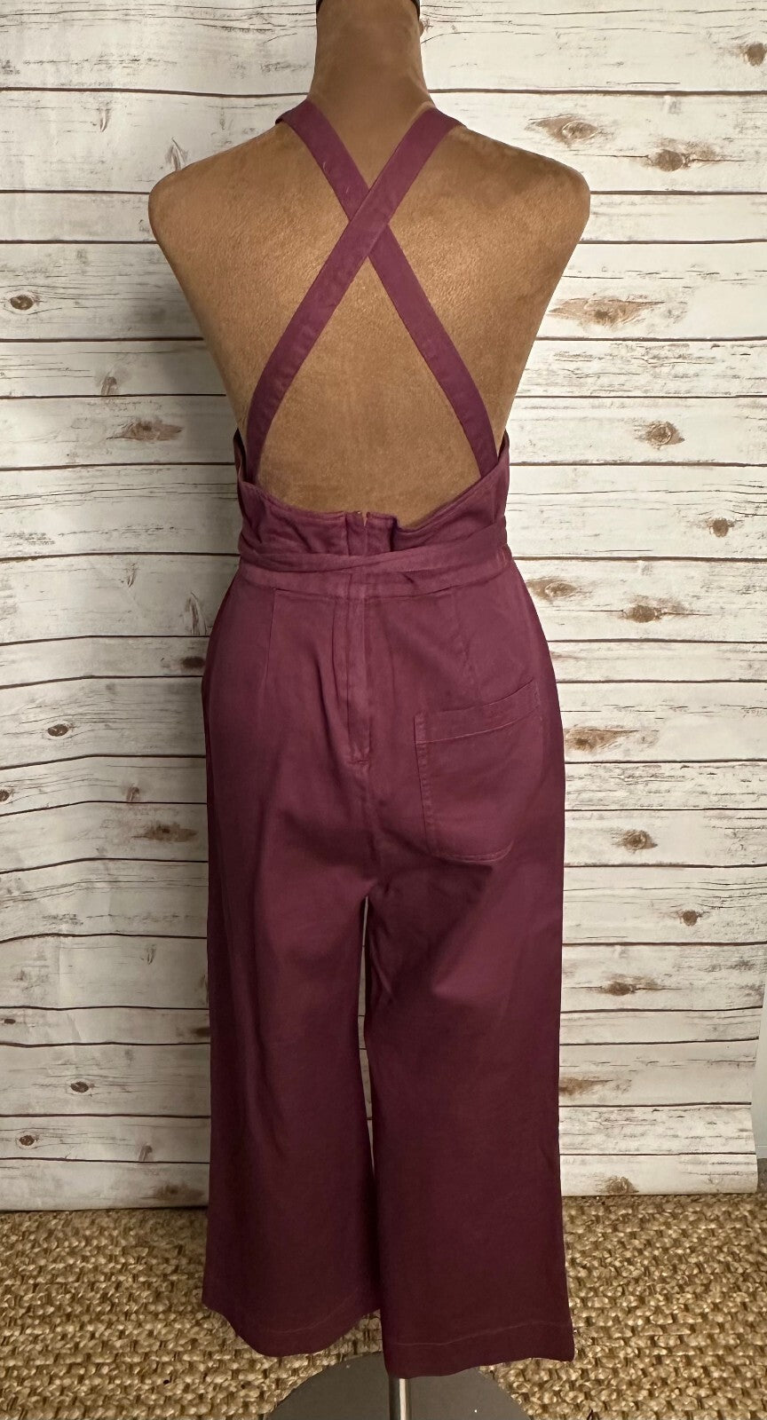 Marine Layer Tess burgundy apron-style sleeveless wide-leg jumpsuit Size 0
