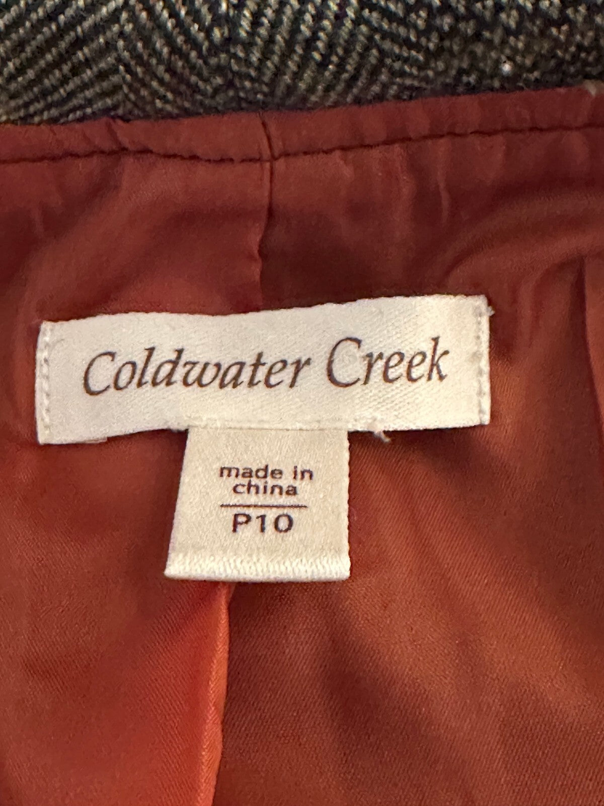 Coldwater Creek brown herringbone floral embroidered peplum blazer Size P10