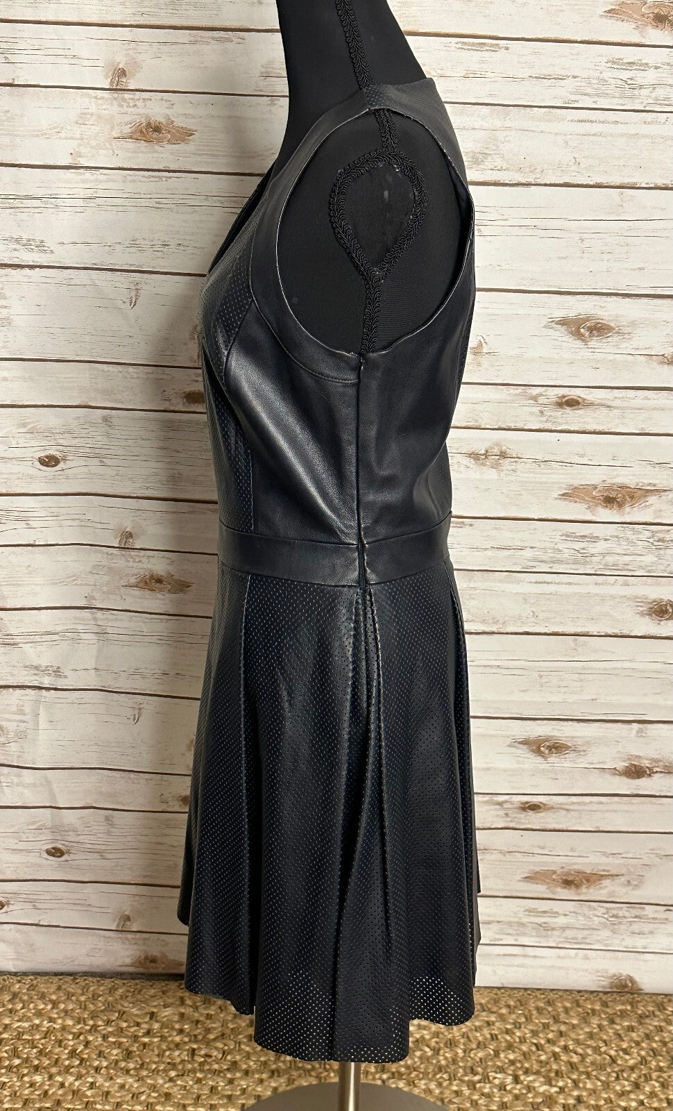 Rebecca Minkoff navy leather sleeveless fit & flare dress Size 6 moto minimalist