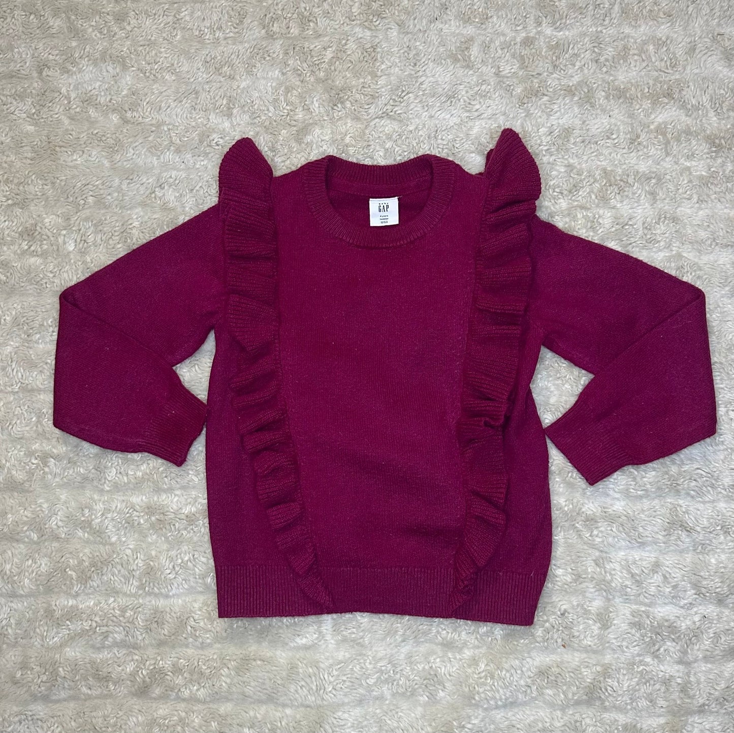 baby GAP magenta ruffled front long sleeve knit pullover sweater Size 4/4T