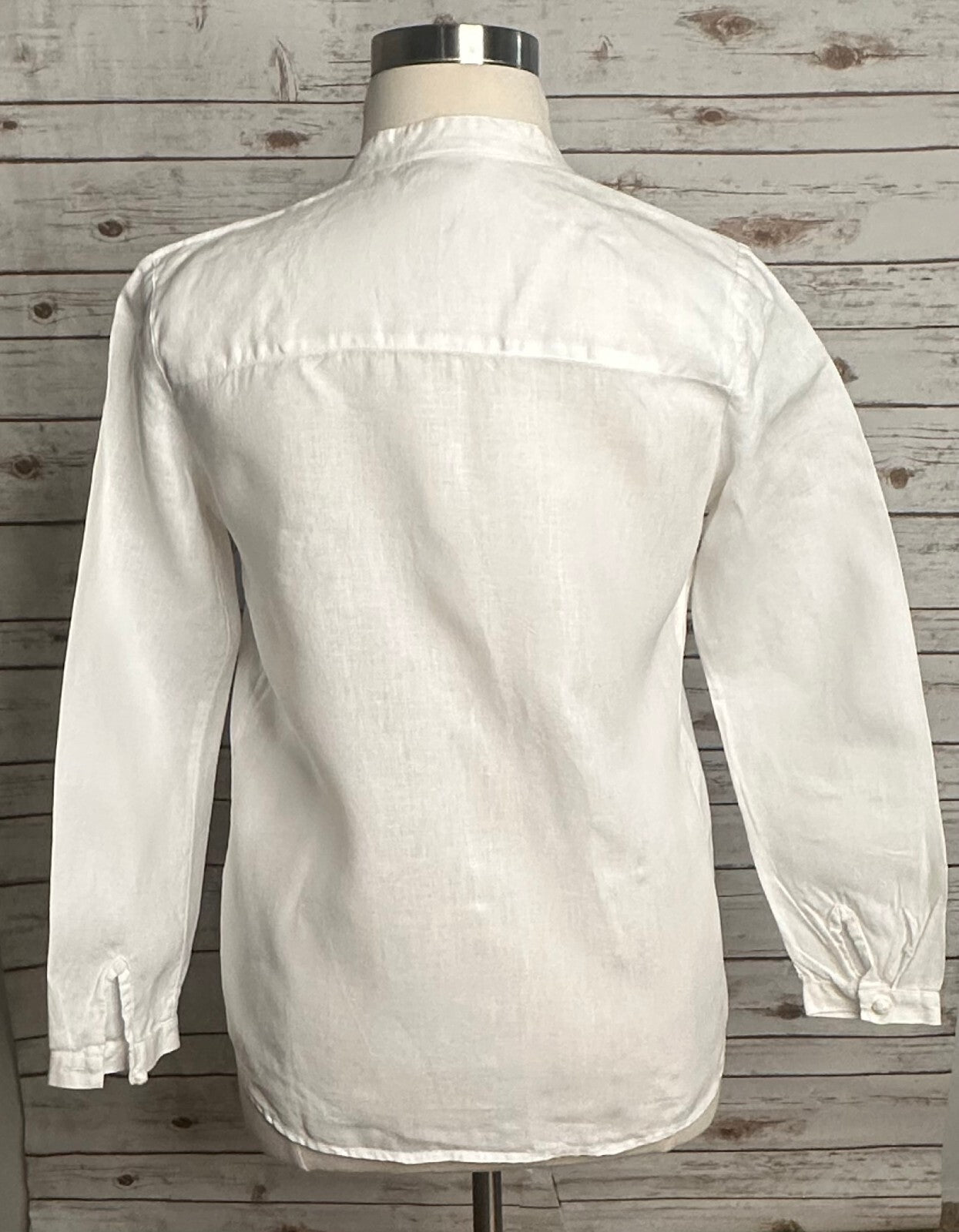 J. Jill white 100% linen mandarin collar long sleeve button-up shirt Small