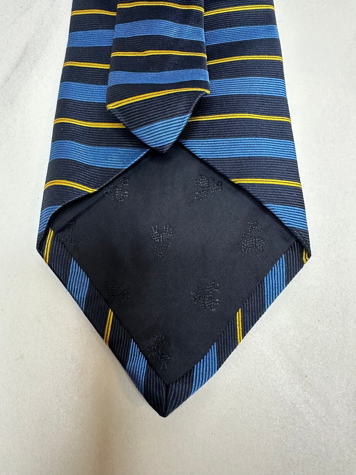 Brooks Brothers Makers navy light blue gold repp striped 100% silk tie preppy