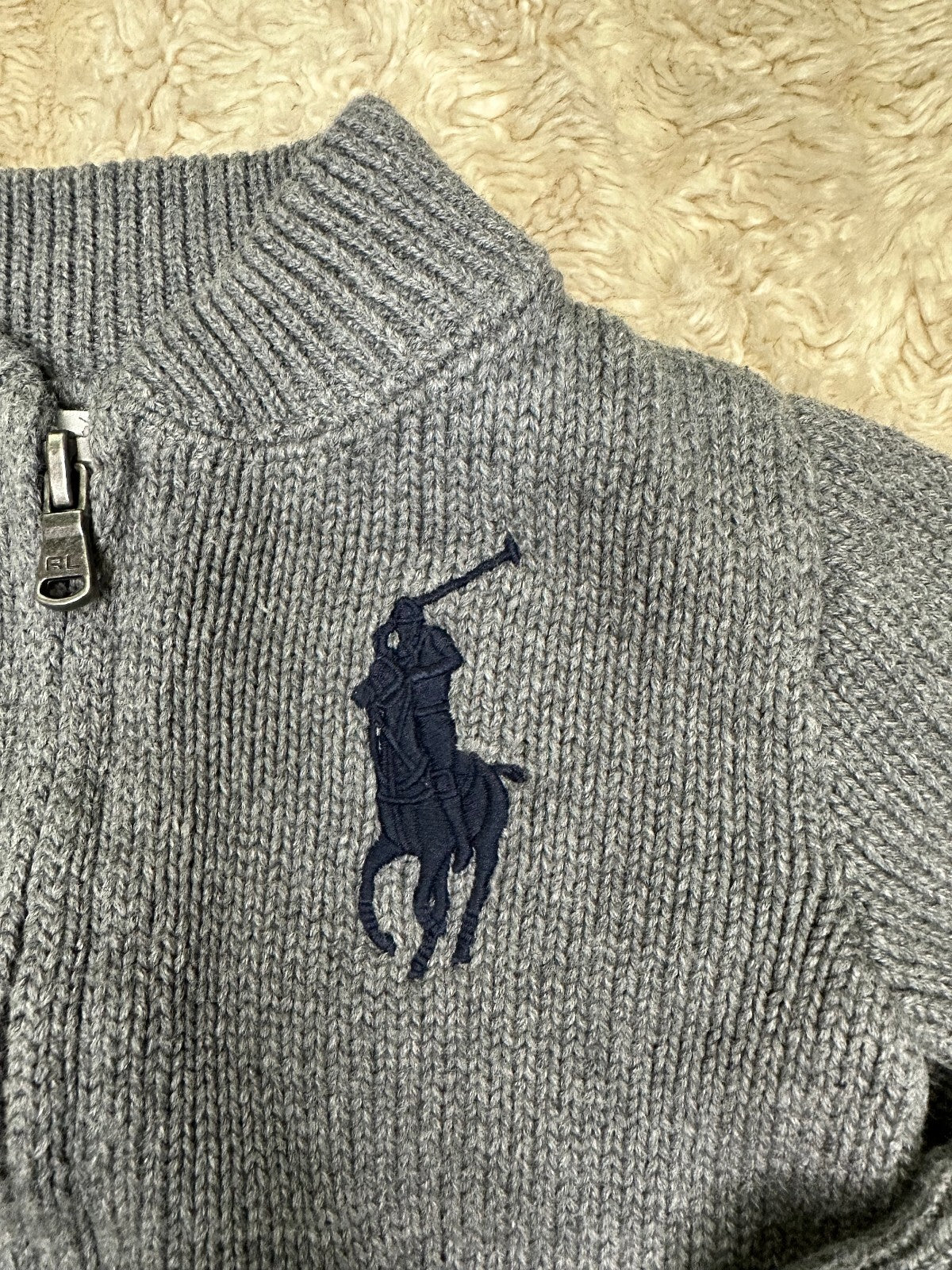 Ralph Lauren Big Pony grey full zip knit cardigan sweater 12M preppy old money