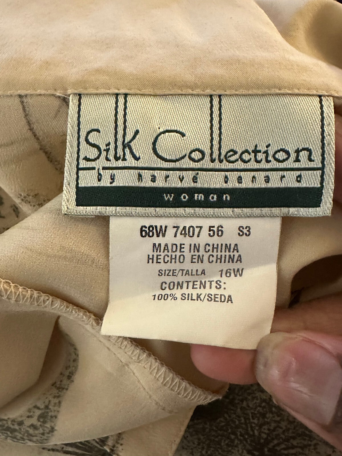 Vintage Silk Collection Harve Benard cream grey silk button front blouse Size 16