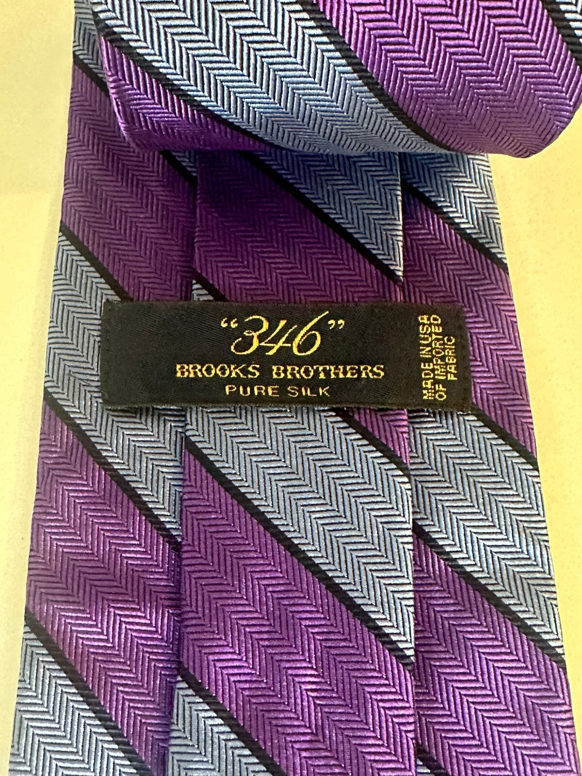Brooks Brothers purple blue herringbone diagonal striped 100% silk tie preppy