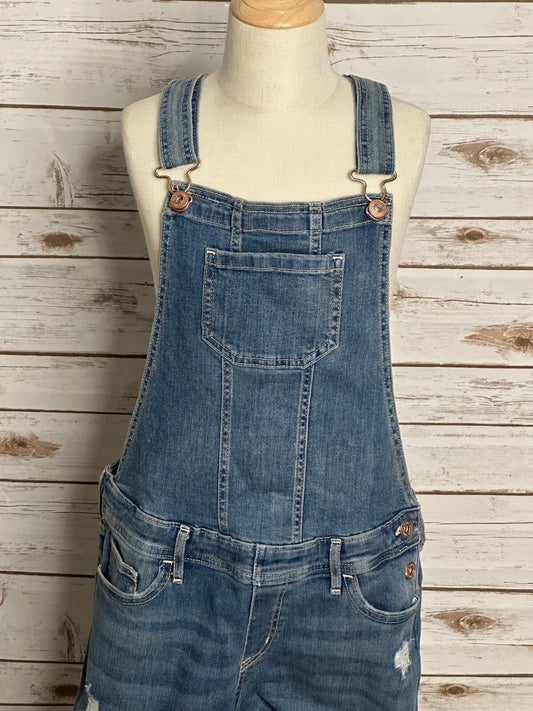 Abercrombie Kids medium wash distressed bib-style denim overalls Size 15/16