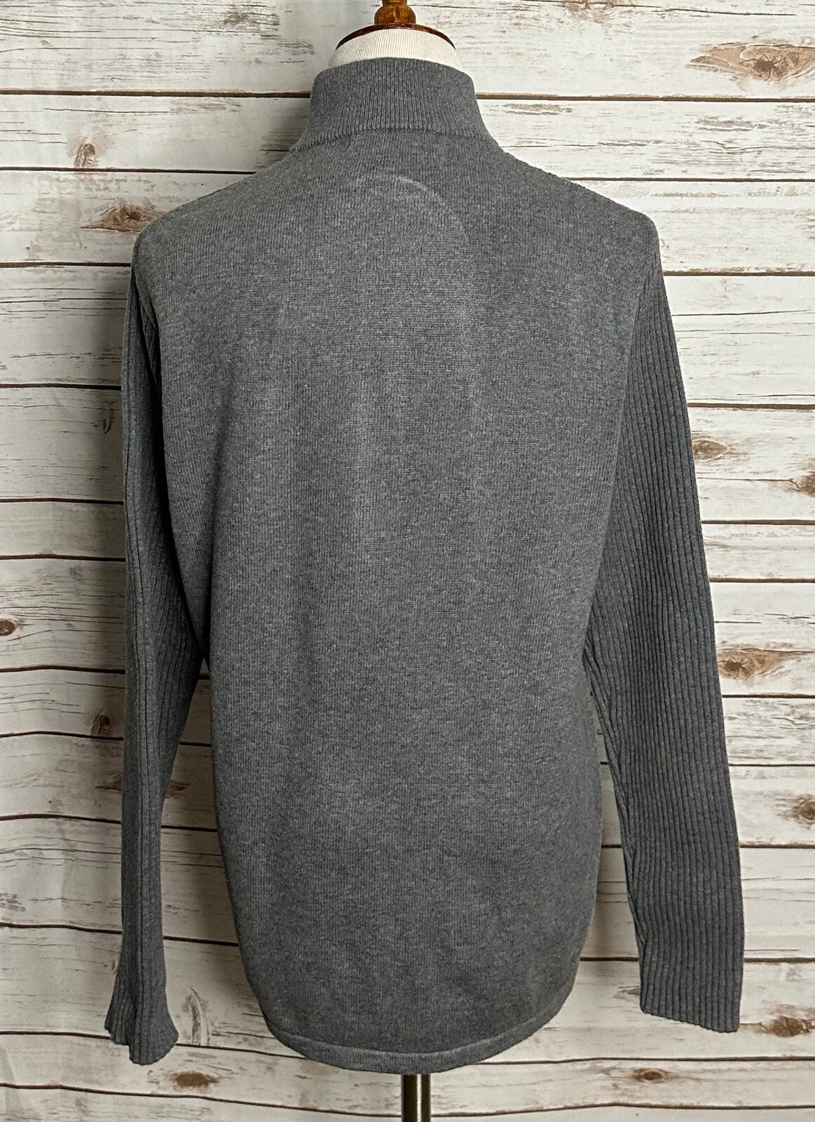 Michael Kors grey ribbed knit long sleeve full zip sweater Medium minimalism