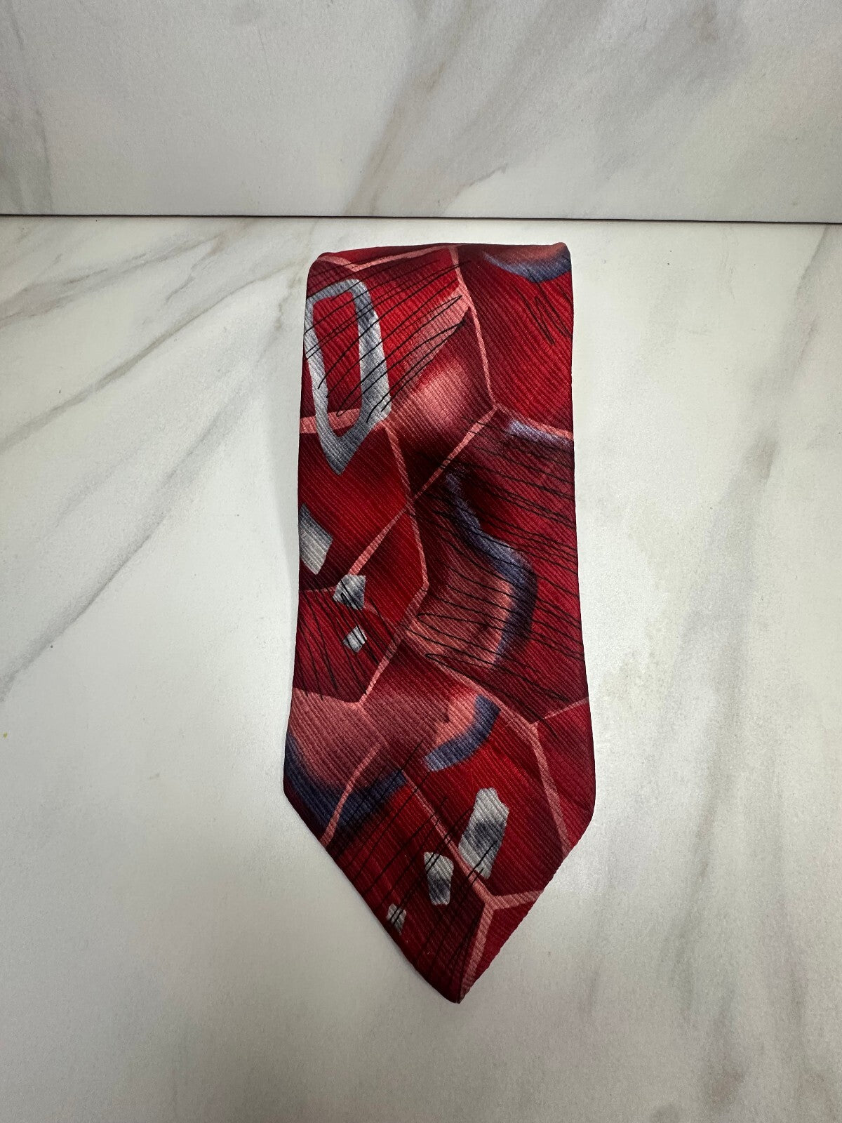 J. Garcia Sun Movement Collection 56 burgundy silver abstract 100% silk tie