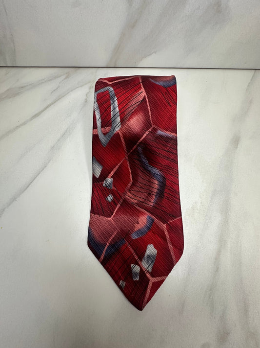 J. Garcia Sun Movement Collection 56 burgundy silver abstract 100% silk tie