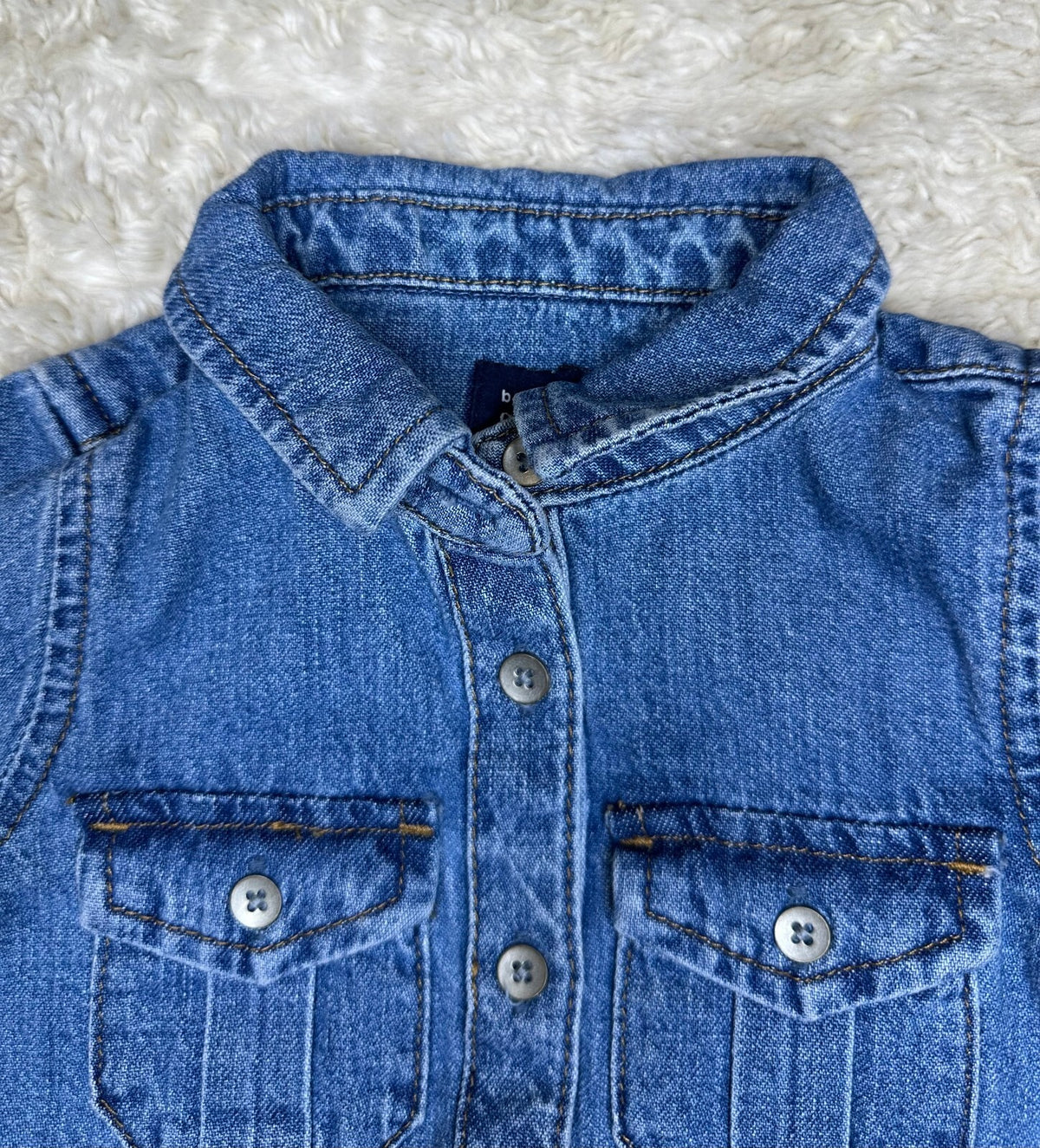 baby GAP medium wash 100% cotton denim long sleeve button-front dress 12-18M