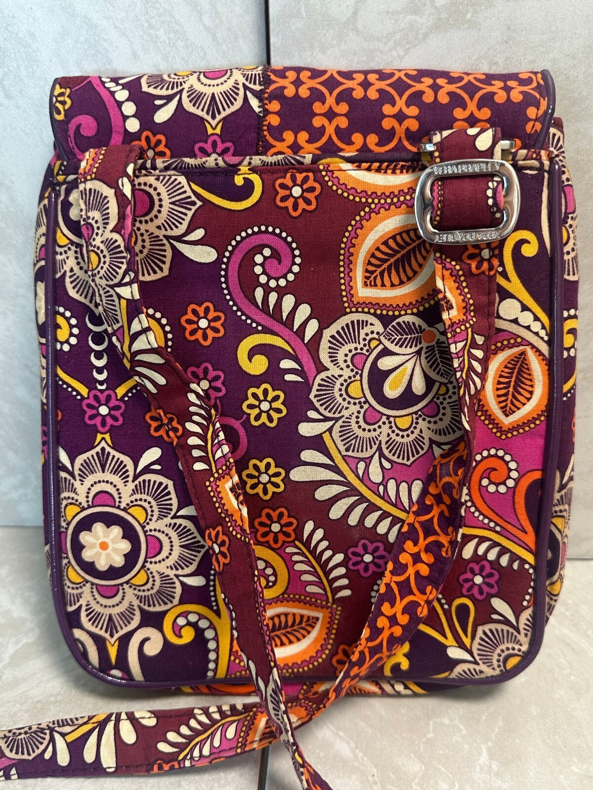 Vera Bradley retired burgundy Safari Sunset patchwork hipster crossbody bag