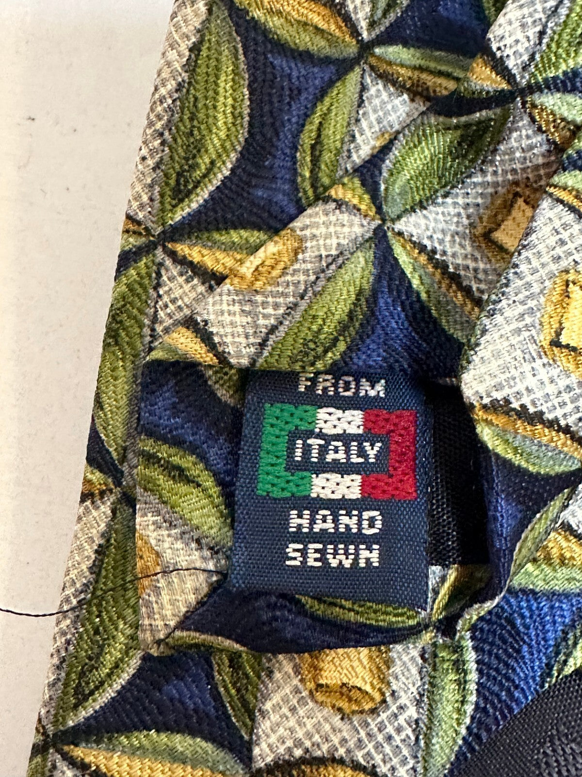 Mulberry blue green yellow cream geometric 100% Italian silk tie made in USA