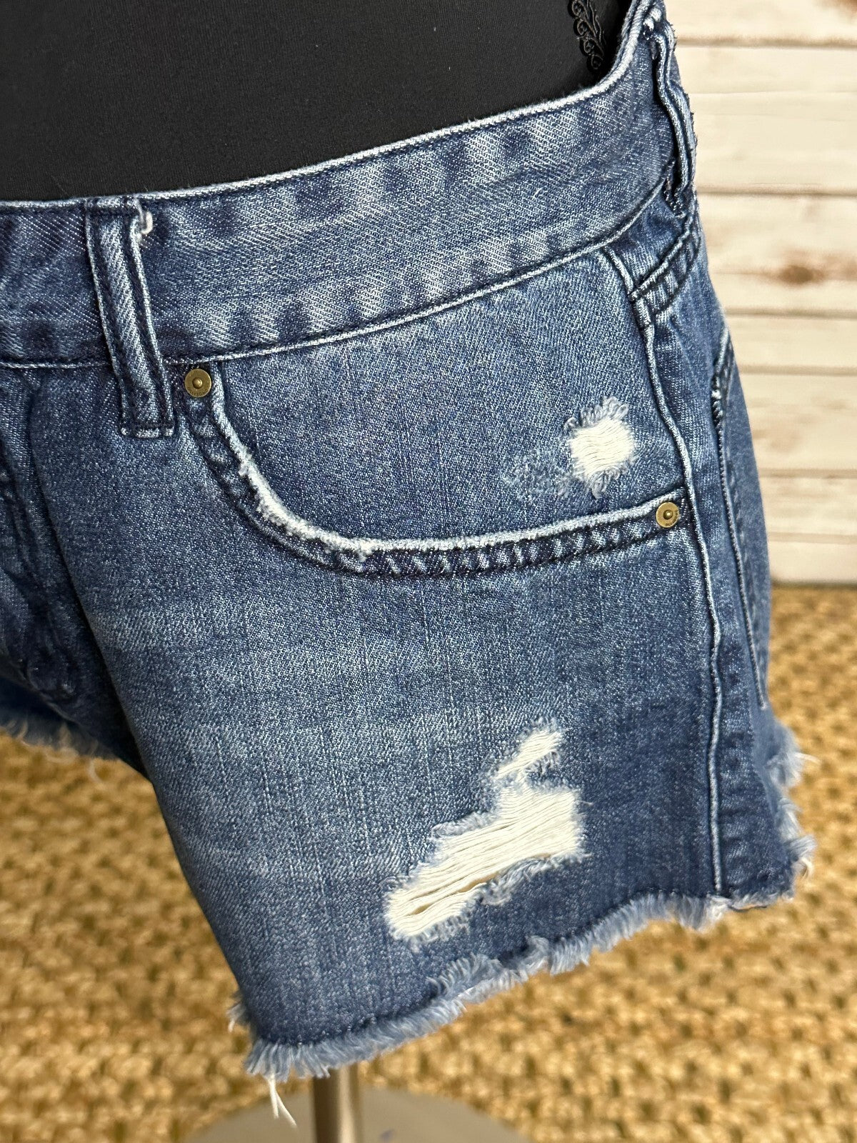 Billabong medium blue distressed cotton cutoff denim jean shorts Size 28 Y2K