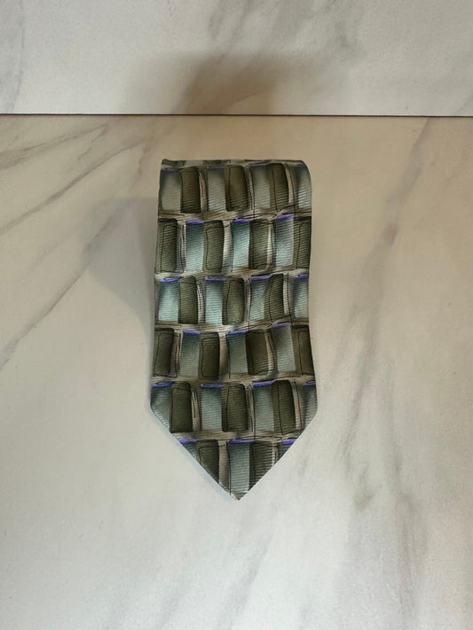 J. Garcia green multicolored abstract geometric 100% silk tie artsy maximalism