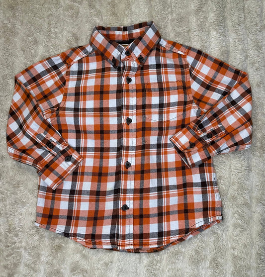 Gymboree orange brown plaid 100% cotton button-down long sleeve shirt 3T autumn