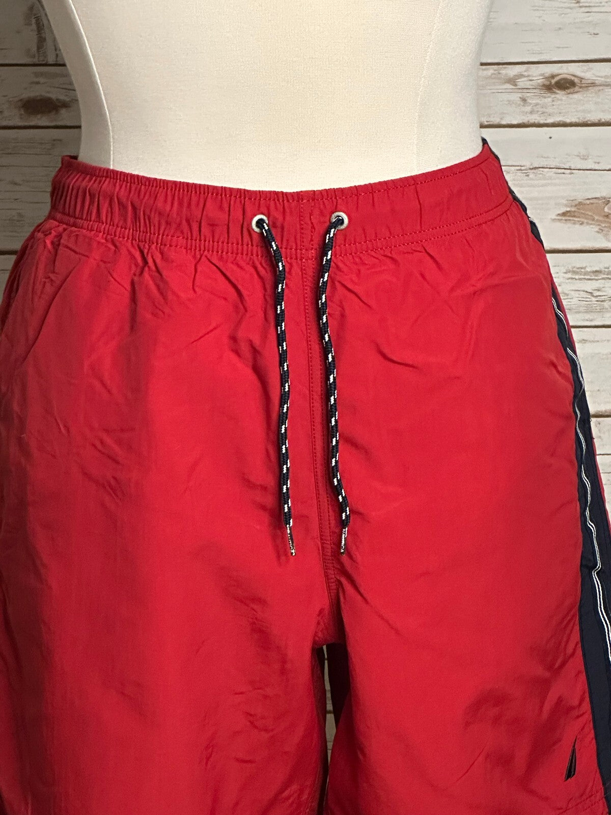 Nautica red navy striped swim trunks/board shorts Size XL preppy 90s Americana