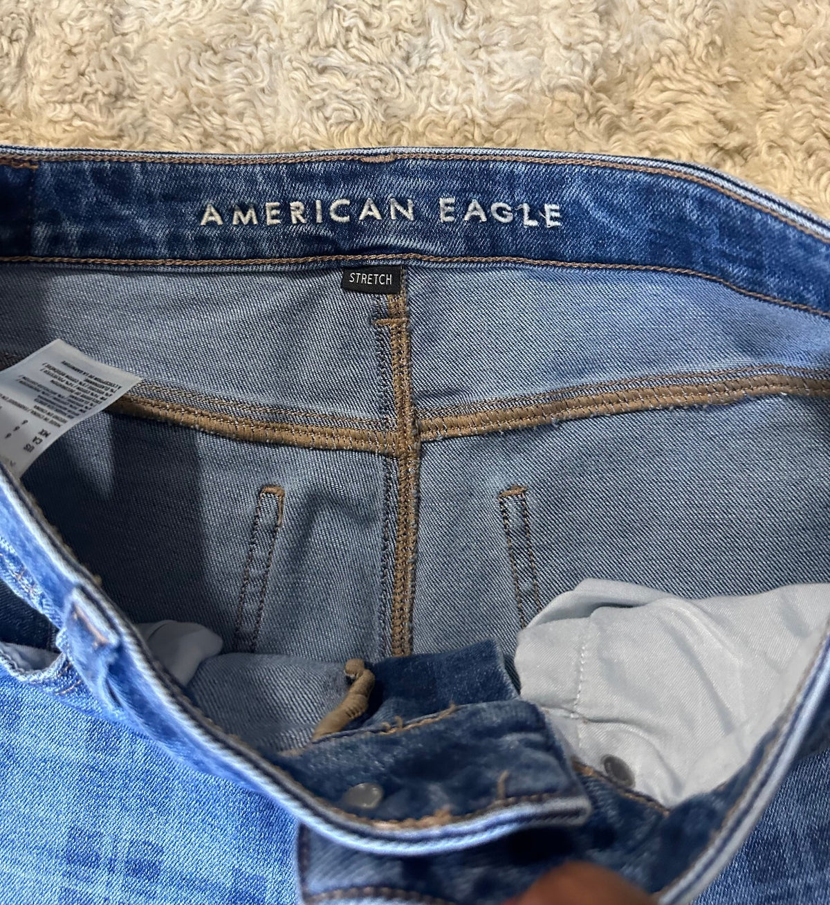 American Eagle Mom Straight medium-dark check plaid stretch denim jeans Size 6
