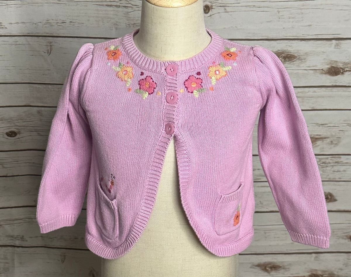 Vintage Gymboree pink Garden Blossom embroidered button-up cardigan sweater 2T