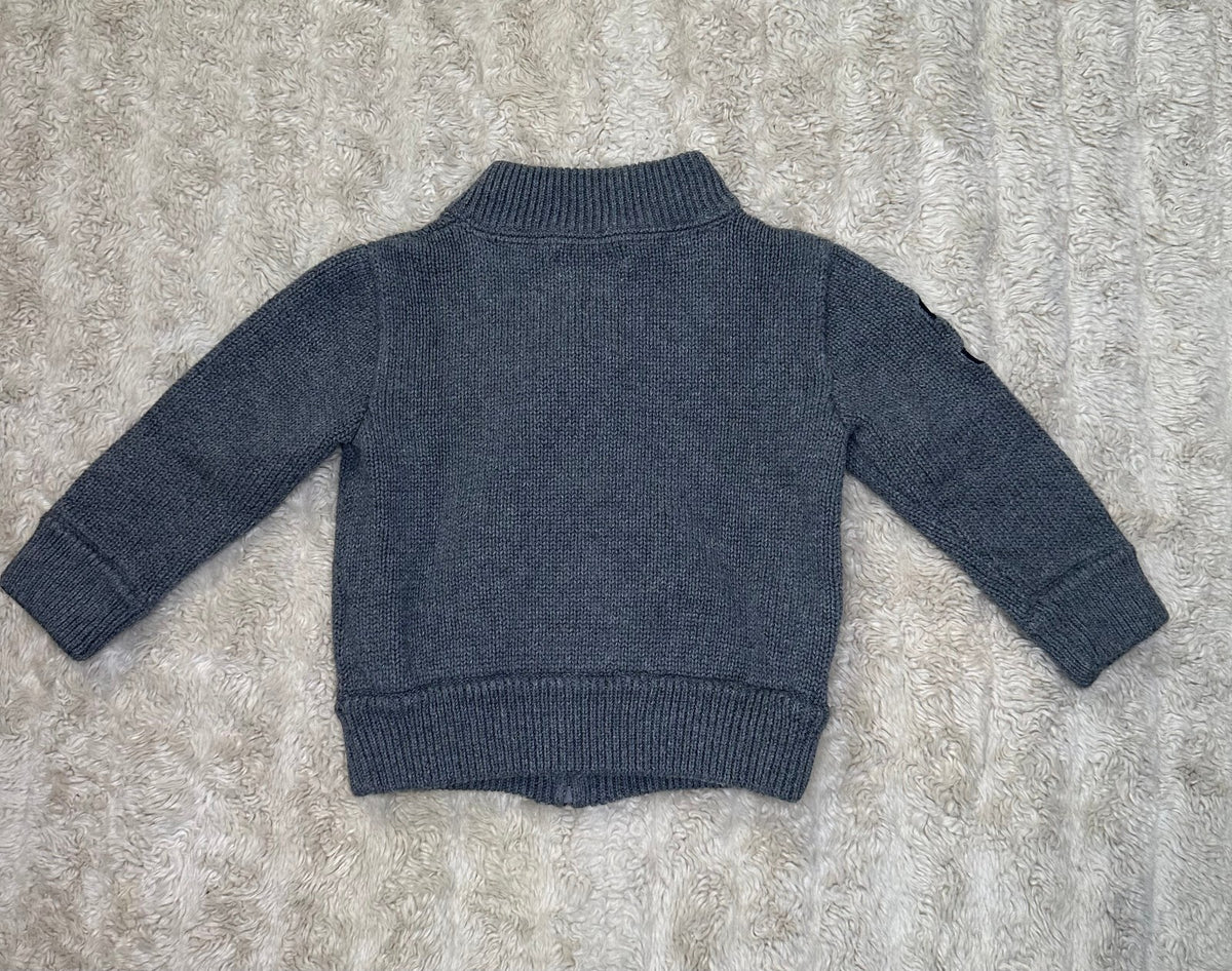 Ralph Lauren Big Pony grey full zip knit cardigan sweater 12M preppy old money