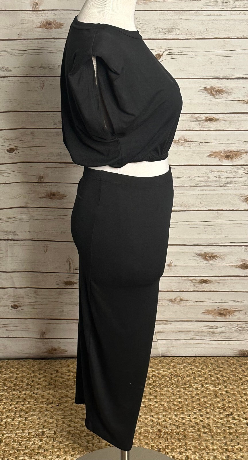Black bodycon crop top high-waisted midi pencil skirt set Size Small minimalist