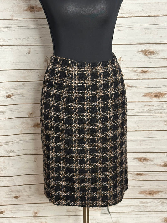 ECI New York black grey cream plaid tweed wool-blend pencil skirt Size 4